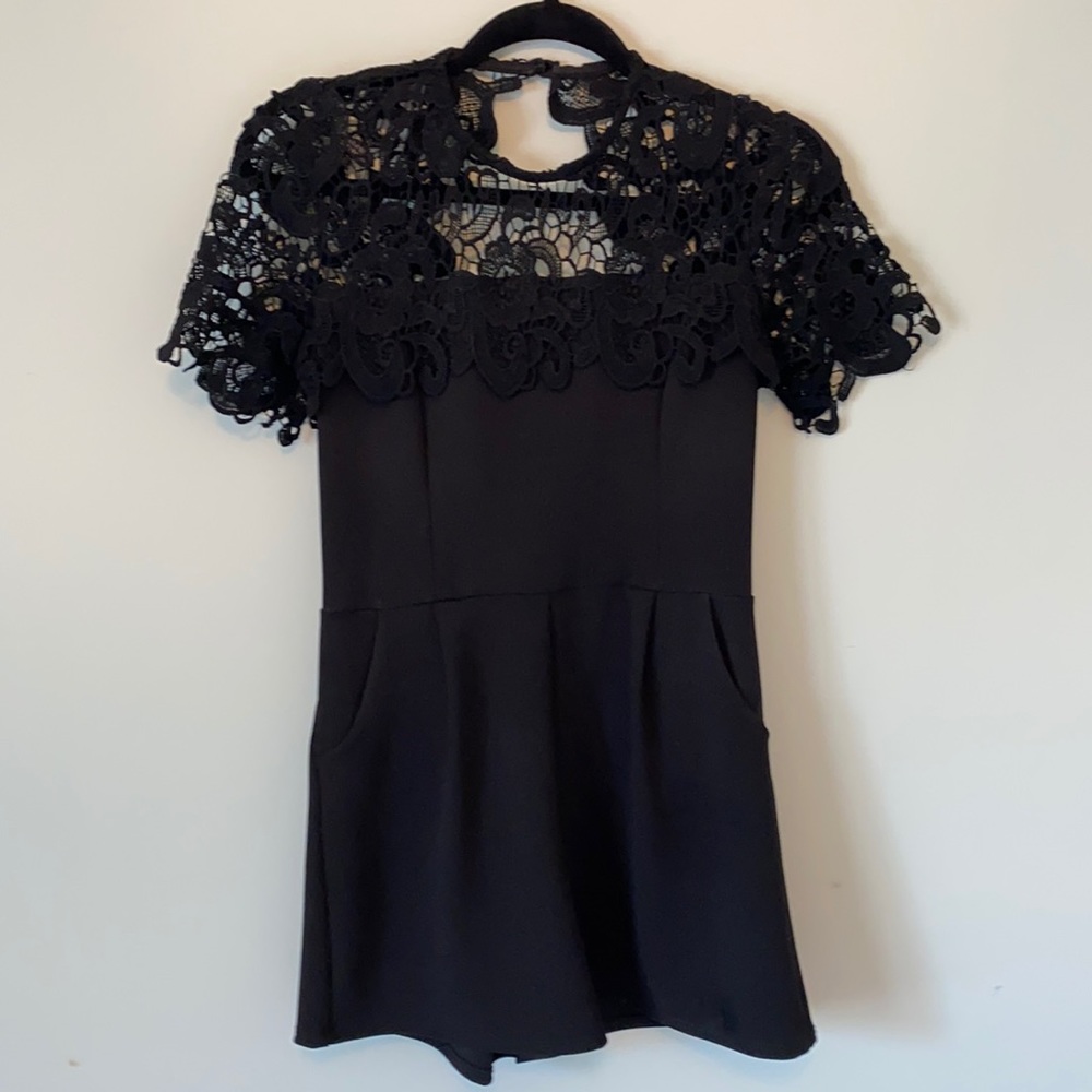 Black lace short romper